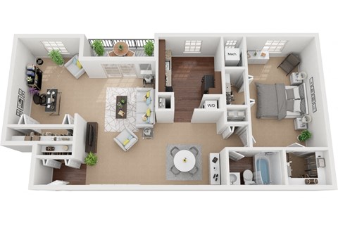 Floor plan for 1 bed, 1 bath, 1056 sqft